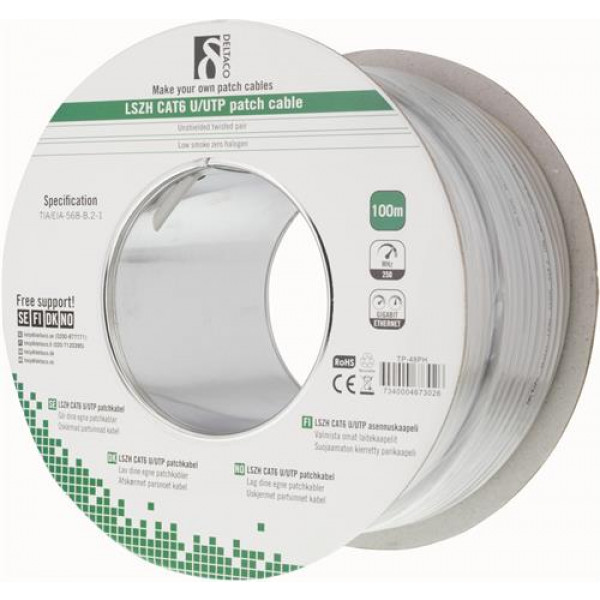 DELTACO UTP patchkabel, LSZH, Cat6, 100m