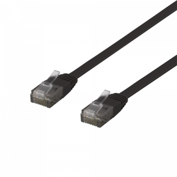 DELTACO U/UTP Cat6 patchkabel, flat, 0,3m, 250MHz, svart TP-603S-FL