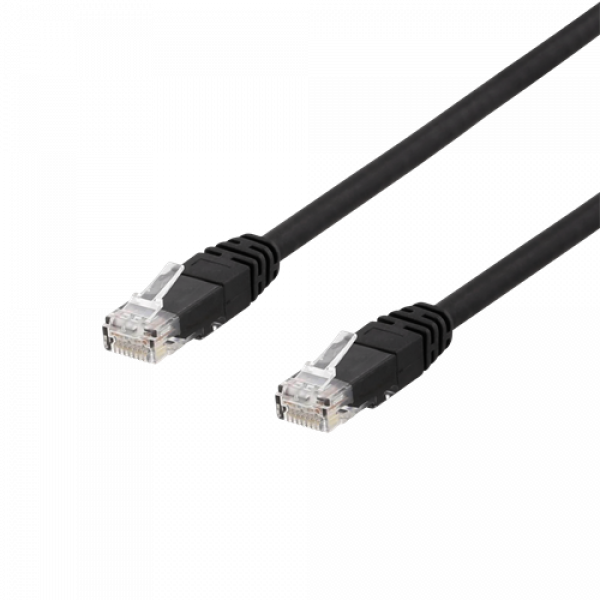 DELTACO U/UTP Cat6 patchkabel 5m, 250 MHz, UV-resistent, svart TP-65UV
