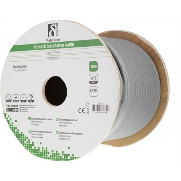 DELTACO S/FTP installationskabel Cat7, LSZH, 100m, grå