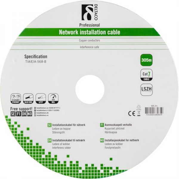 DELTACO S/FTP installationskabel Cat7, LSZH, 305m, grå