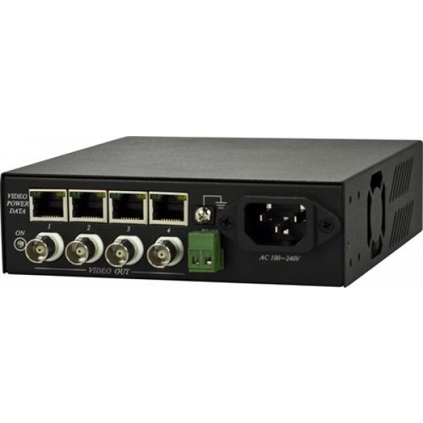 Mottagare för signalförstärkning, 4xBNC-video, 12V, RS-485, Cat5, 3