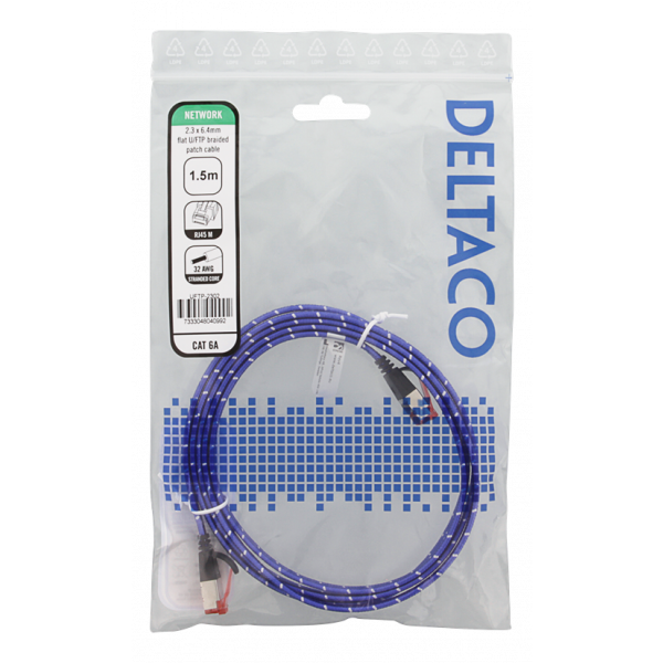 DELTACO U/FTP Tough Flat Cat6a patchkabel, 1,5m, flertrådig kärna, 2,3 UFTP-2302