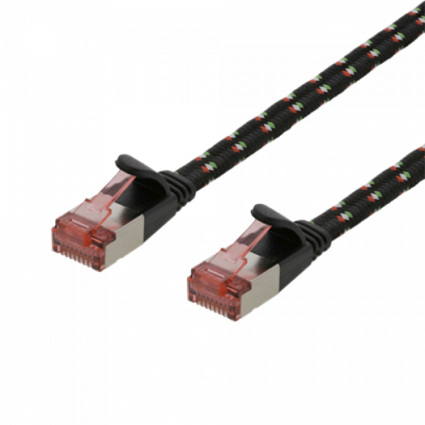 DELTACO Tough Flat CAT.6A U/FTP Patch Cable, 32AWG, 1m, black UFTP-2311