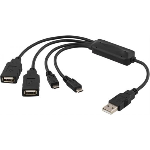 USB Hub - USB 2.0 till USB-A x 2 + micro USB x 2