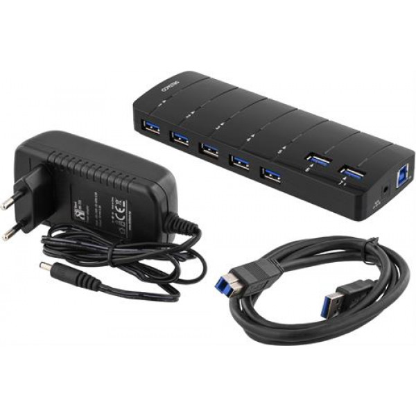 USB Hub - USB 3.0 till USB 3.0 7-port + Nätadapter