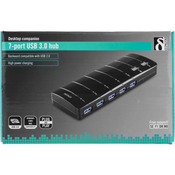 USB Hub - USB 3.0 till USB 3.0 7-port + Nätadapter