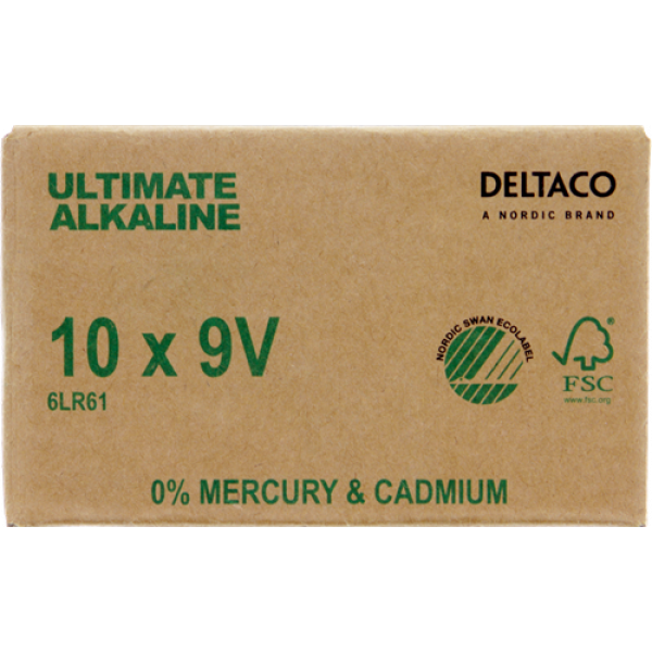 DELTACO Ultimate Alkaline batterie, 9V, 6LR61, 10-pack bulk ULTB-6LR61-10P