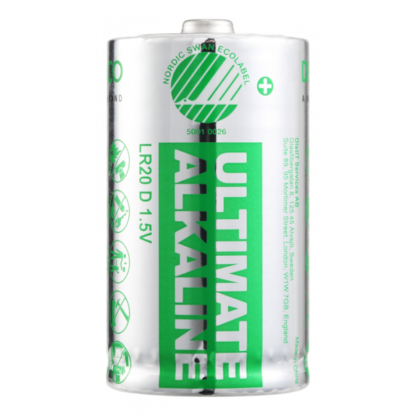 DELTACO Ultimate Alkaline batteries, LR20/D size, 10-pack bulk ULTB-LR20-10P