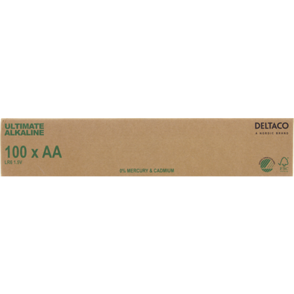 DELTACO Ultimate Alkaline batteries, LR6/AA size, 100-pack bulk ULTB-LR6-100P
