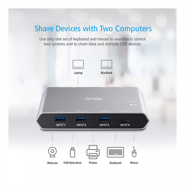 ATEN 2x4 USB-C Gen2 Peripheral Sharing Switch US3342-AT