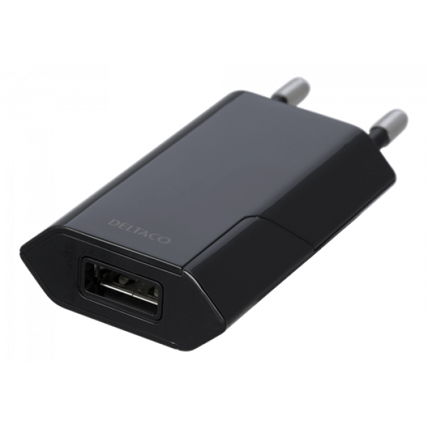 DELTACO USB wall charger, 1x USB-A, 1 A, 5 W, retail, black USB-AC172