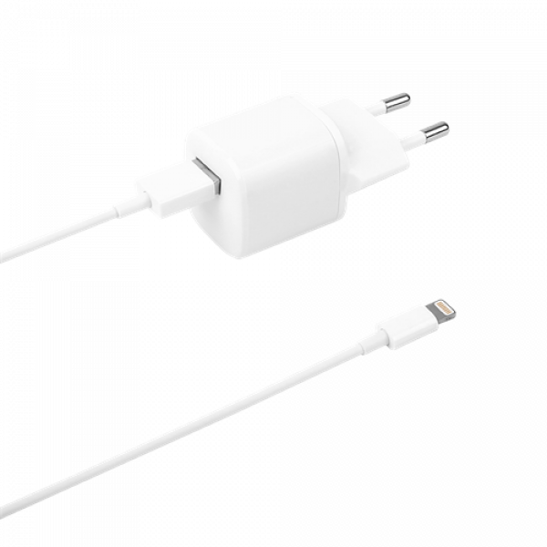 DELTACO USB wall charger, USB-A, 2,4 A, incl. 1 m USB-A to Lightning USB-AC181