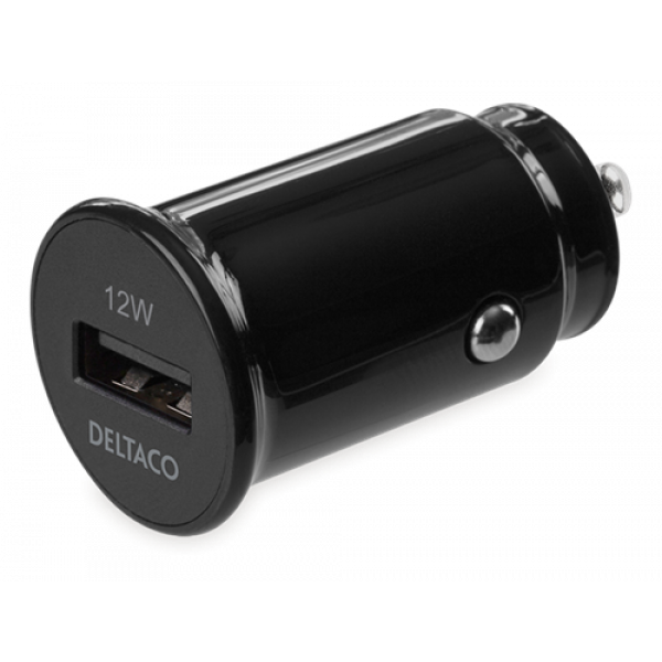 DELTACO USB car charger, 1x USB-A 2.4 A, 1 m Lightning cable, black USB-CAR130