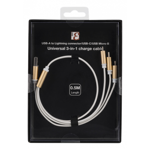 EPZI Multiladdare, USB-C, Lightning, Micro USB, USB-A, 50cm, vit USB-MULTI05