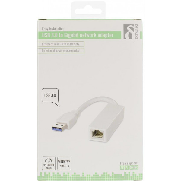 Nätverkskort USB 3.0 till RJ45 Gigabit vit.