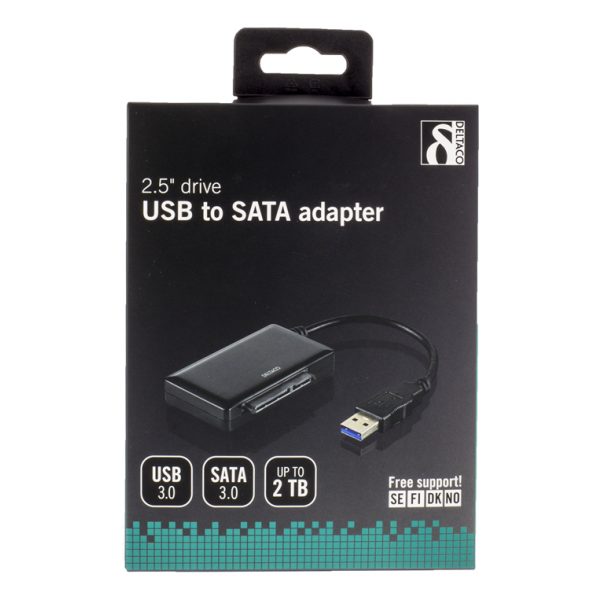 DELTACO USB 3.0 till SATA 6Gb/s adapter, för 2,5" hårddiskar, svart