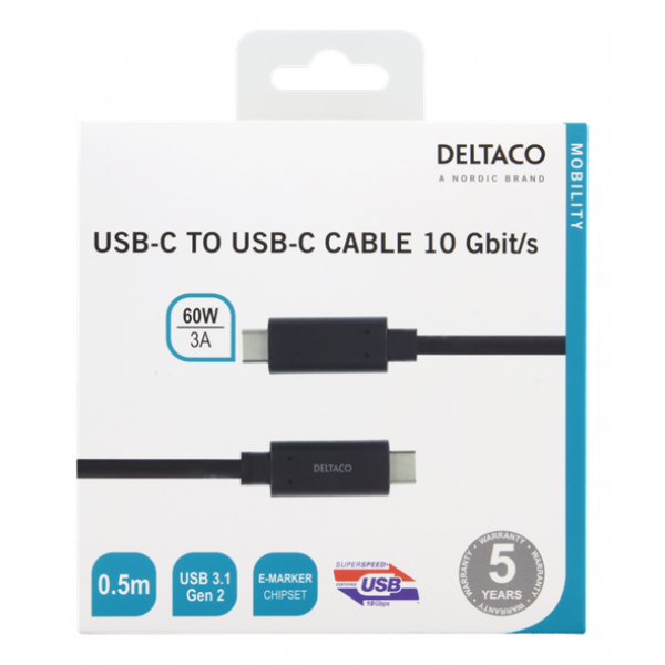 USBC 3.1 GEN2 10Gbps/3A/E-marker 0,5m USBC-1121M