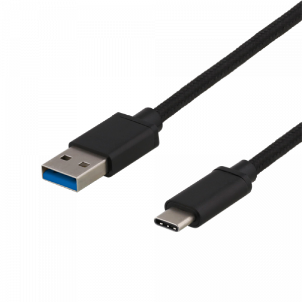 DELTACO USB 3.1 Gen1 USB-C - USB-A tygbekl kabe, 0.25m, 60W 3A, svart USBC-1150