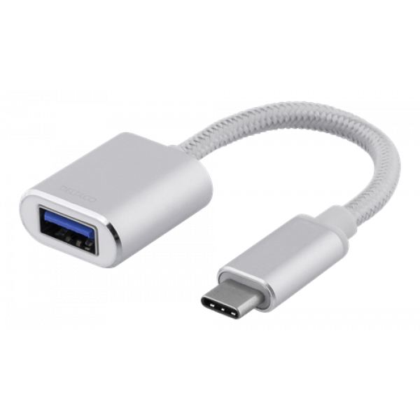 DELTACO USB-C 3.1 Gen 1 till USB-A OTG adapter, alu, retail box,silver USBC-1276