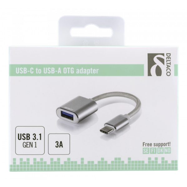 DELTACO USB-C 3.1 Gen 1 till USB-A OTG adapter, alu, retail box,silver USBC-1276