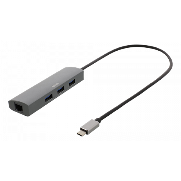 DELTACO USB-C Hub och Nätverksadapter, USB-C ha, RJ45 ho, 3xUSB-A 3.0 USBC-1294