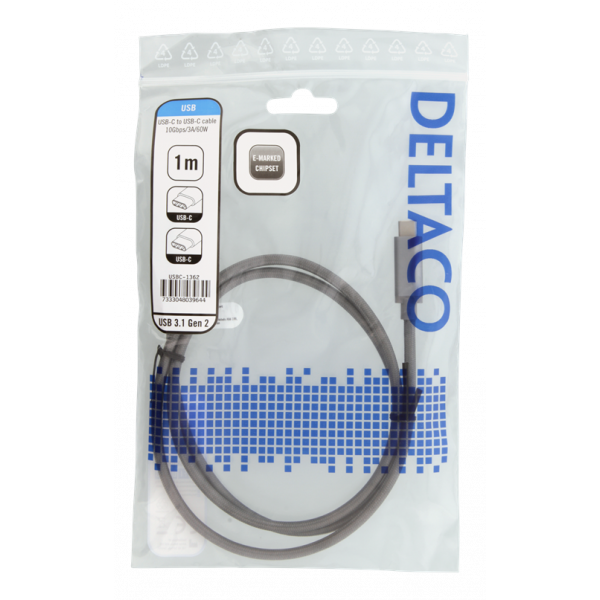 USB3.1 TYPE C TO C GEN2 3A 1m SPACE GREY PP BAG USBC-1362