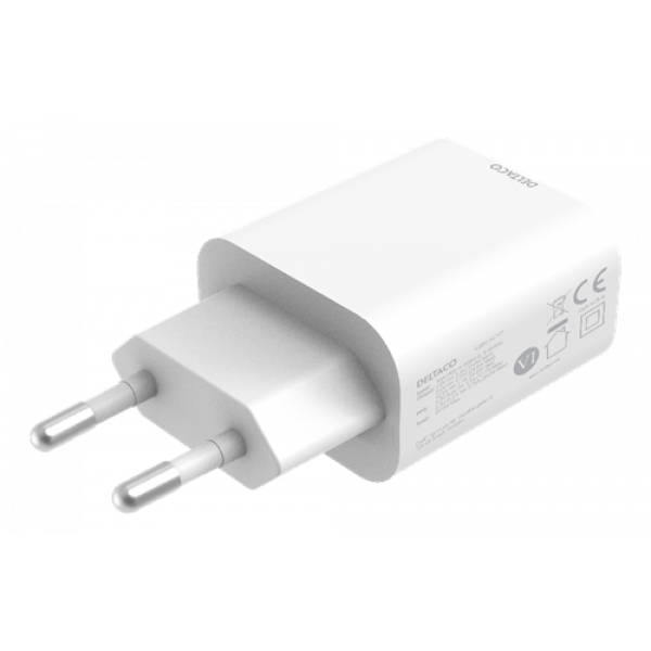DELTACO USB-C wall charger, 1x USB-C PD 20 W, PPS 25 W, white USBC-AC147