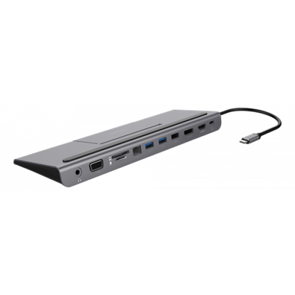 DELTACO USB-C docking station VGA/DP/HDMI/SD/RJ45/3.5, PD 3.0, sp.grey USBC-DOCK2