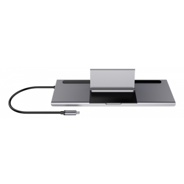 DELTACO USB-C docking station VGA/DP/HDMI/SD/RJ45/3.5, PD 3.0, sp.grey USBC-DOCK2