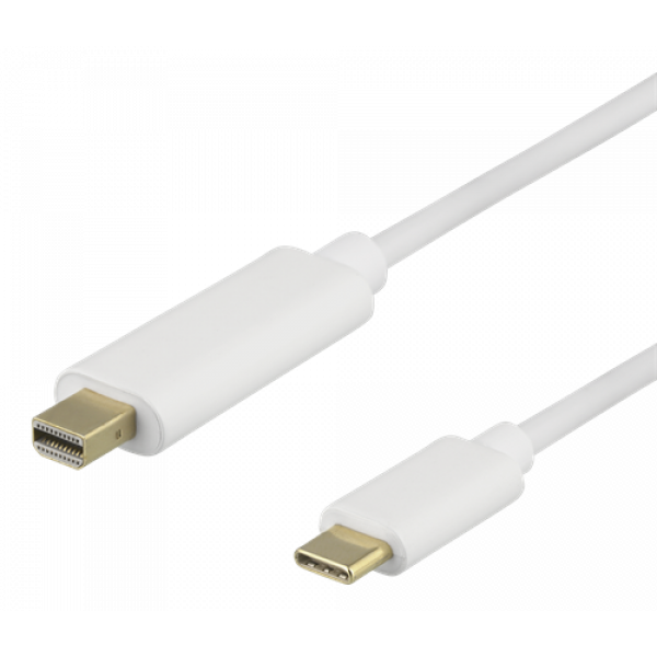 DELTACO USB-C - MiniDP kabel, 1m, 21,6 Gbit/s, 3840x2160 60Hz, vit USBC-DP103-K