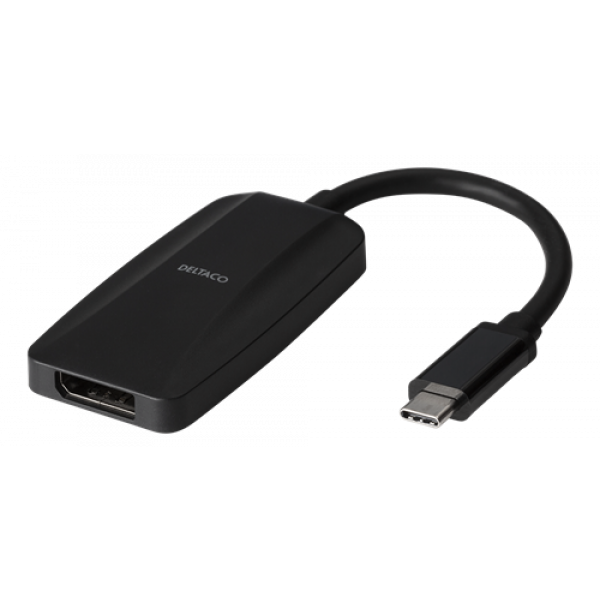 DELTACO USB-C - DP adapter, USB-C ha, DP ho, 7680x4320 30Hz, svart USBC-DP8K