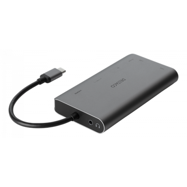 DELTACO USB-C dockningsstation HDMI/VGA/2xUSB-A PD 3.0 spc grey USBC-HDMI18