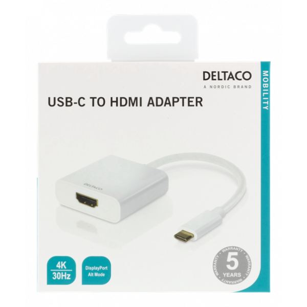 DELTACO USB-C till HDMI adapter, 4096x2160 30Hz, vit USBC-HDMI7