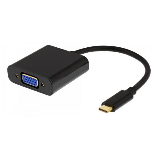DELTACO USB-C till VGA adapter, USB typ C hane - VGA hona + 3,5mm USBC-VGA6