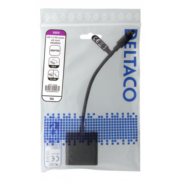 DELTACO USB-C till VGA adapter, USB typ C hane - VGA hona + 3,5mm USBC-VGA6