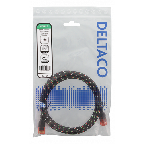DELTACO Tough Slim CAT.6A U/UTP-kabel, flertrådig, 3.8mm, 1,5m, blå UUTP-1312