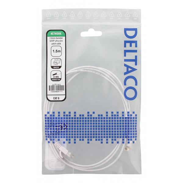 DELTACO Ultra Slim U/UTP Cat.6 patchkabel, 2.6mm, 1,5m, svart UUTP-1412