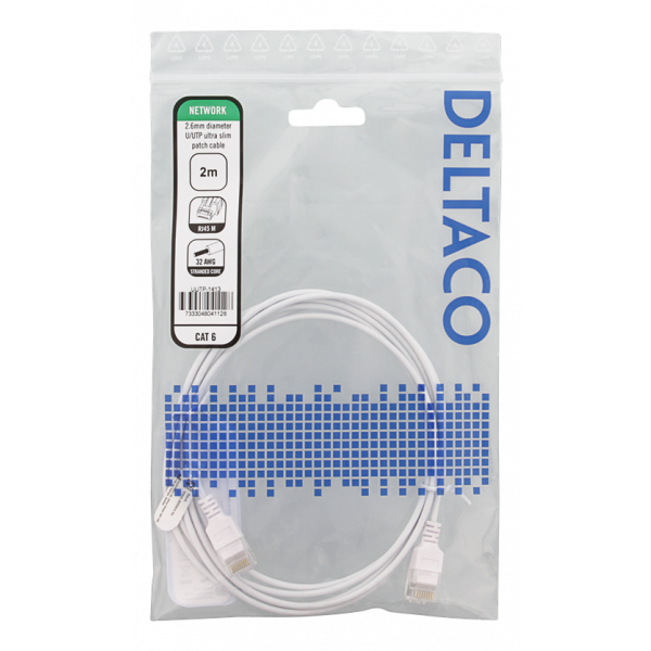 DELTACO Ultra Slim U/UTP Cat.6 patchkabel, 2.6mm, 2m, svart UUTP-1413