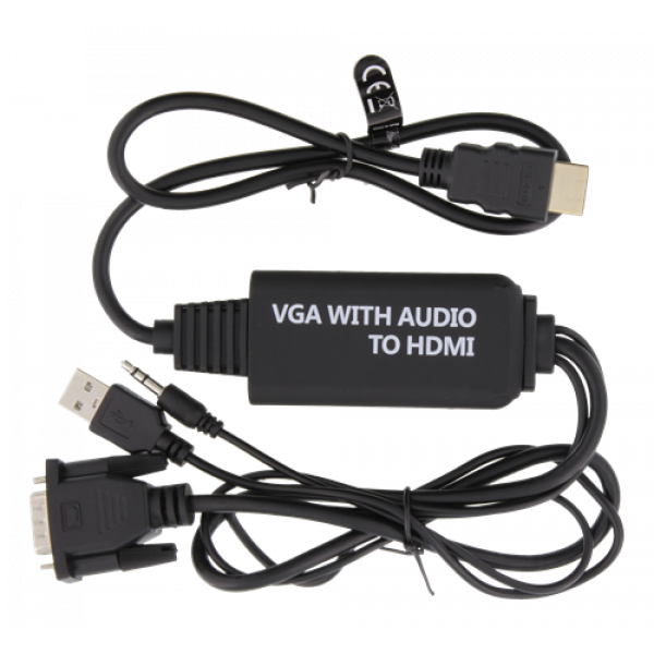 DELTACO VGA till HDMI- och ljudkabel, 1m, FHD, drivs via USB, svart VGA-HDMI16