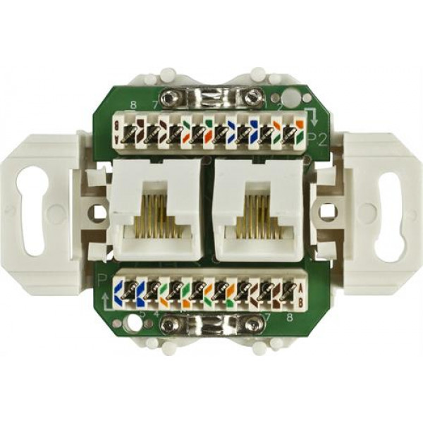 Vägguttag infällt 2xRJ45 Cat6 oskärmat.