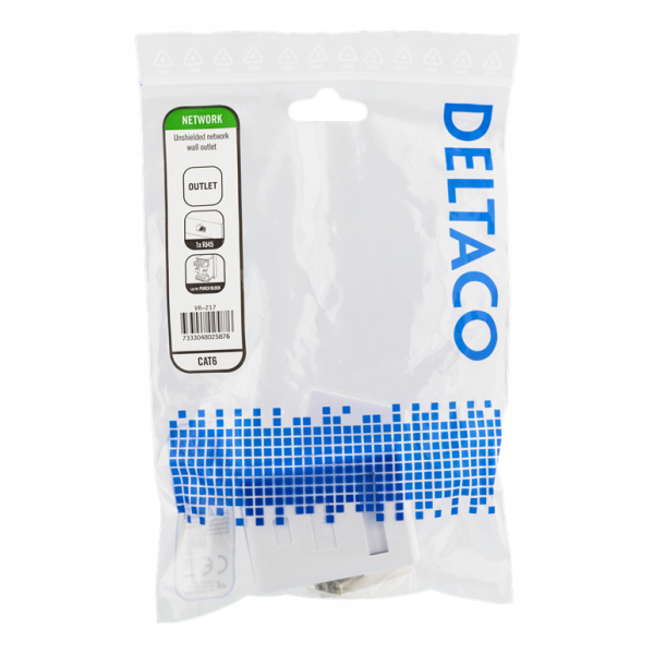 DELTACO oskärmat vägguttag, utanpåliggande UTP 1xRJ45, Cat6, vit VR-217