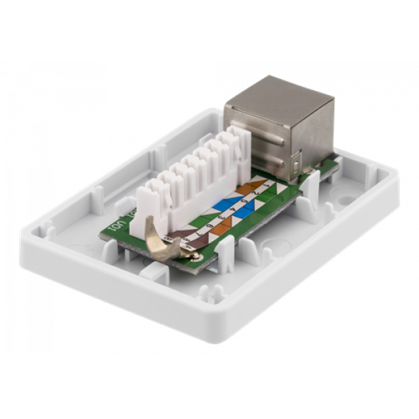 DELTACO skärmat vägguttag, utanpåliggande FTP 1xRJ45, Cat6A, vit VR-220