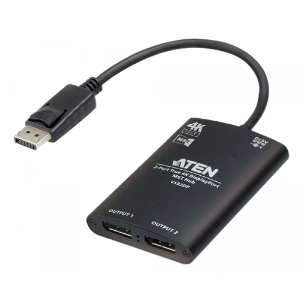 ATEN 2-Port True 4K DisplayPort MST Compact Splitter with Fixed Displa VS92DP-AT