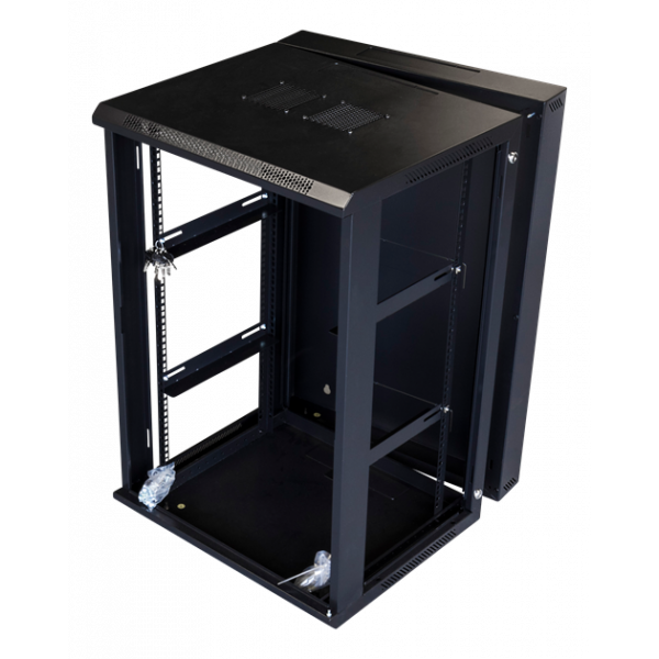 TOTEN System Z, 19” väggskåp, 18U, 600x600, glasdörr, svart ZS66186001