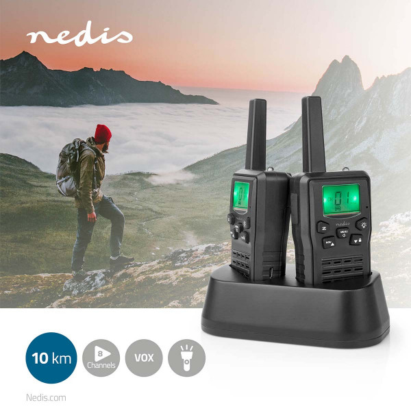 Walkie Talkie 10km med laddningsstation 2st Nedis WLTK1010BK